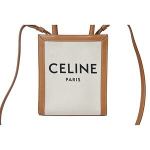 Celine Leather Vertical Beige Canvas Shoulder Bag Cabas